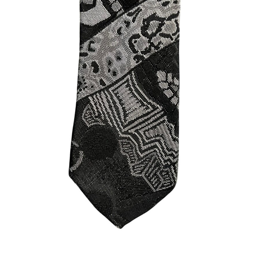 Bugle Boy Mens Geometric Abstract Skinny Tie Black Silver Grey Made in USA